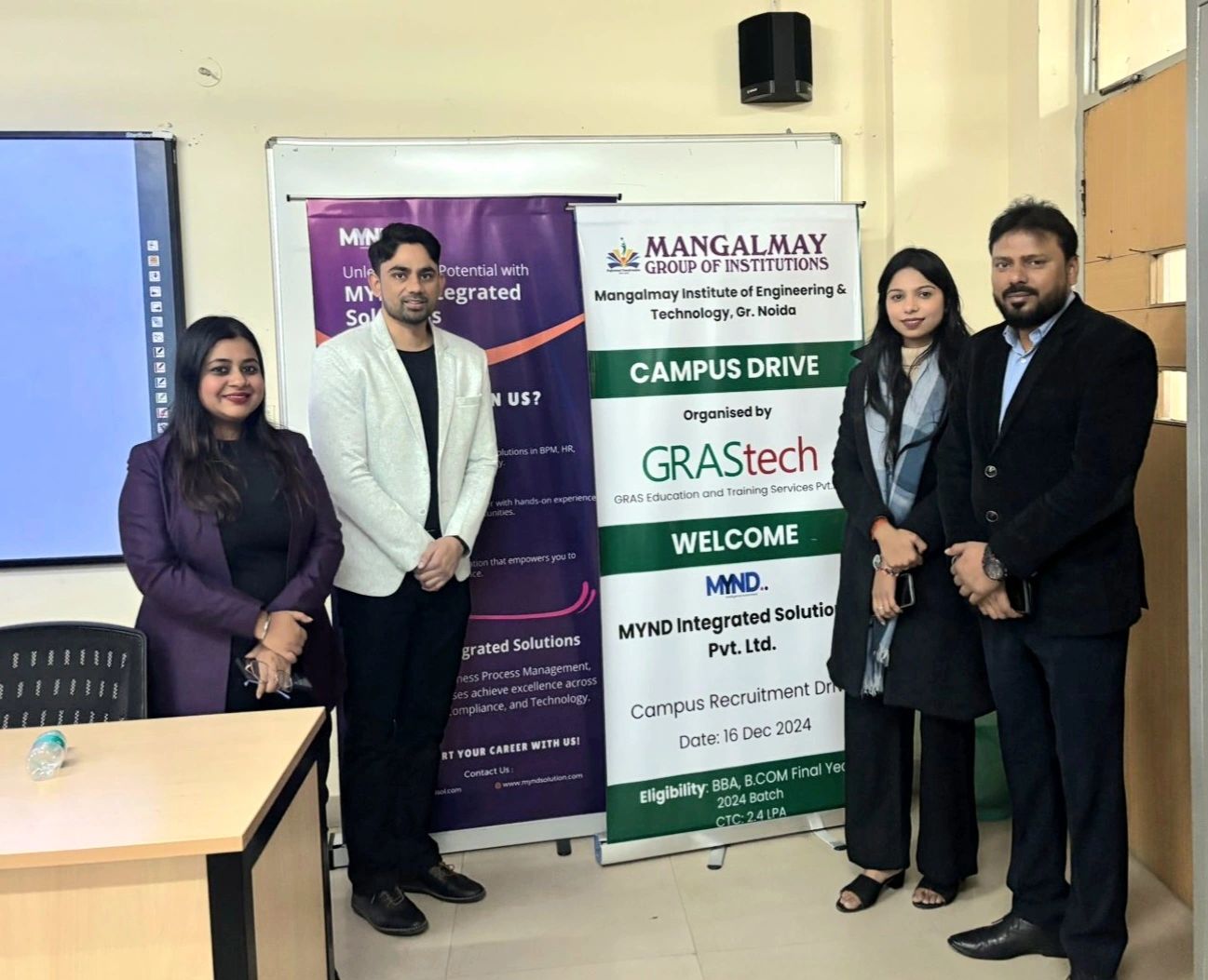 Placement drive at Mangalmay Institute of Management & Technology, conducted by GRAStech in collaboration with our Recruitment Partner Mynd Integrated Solutions Pvt. Ltd.